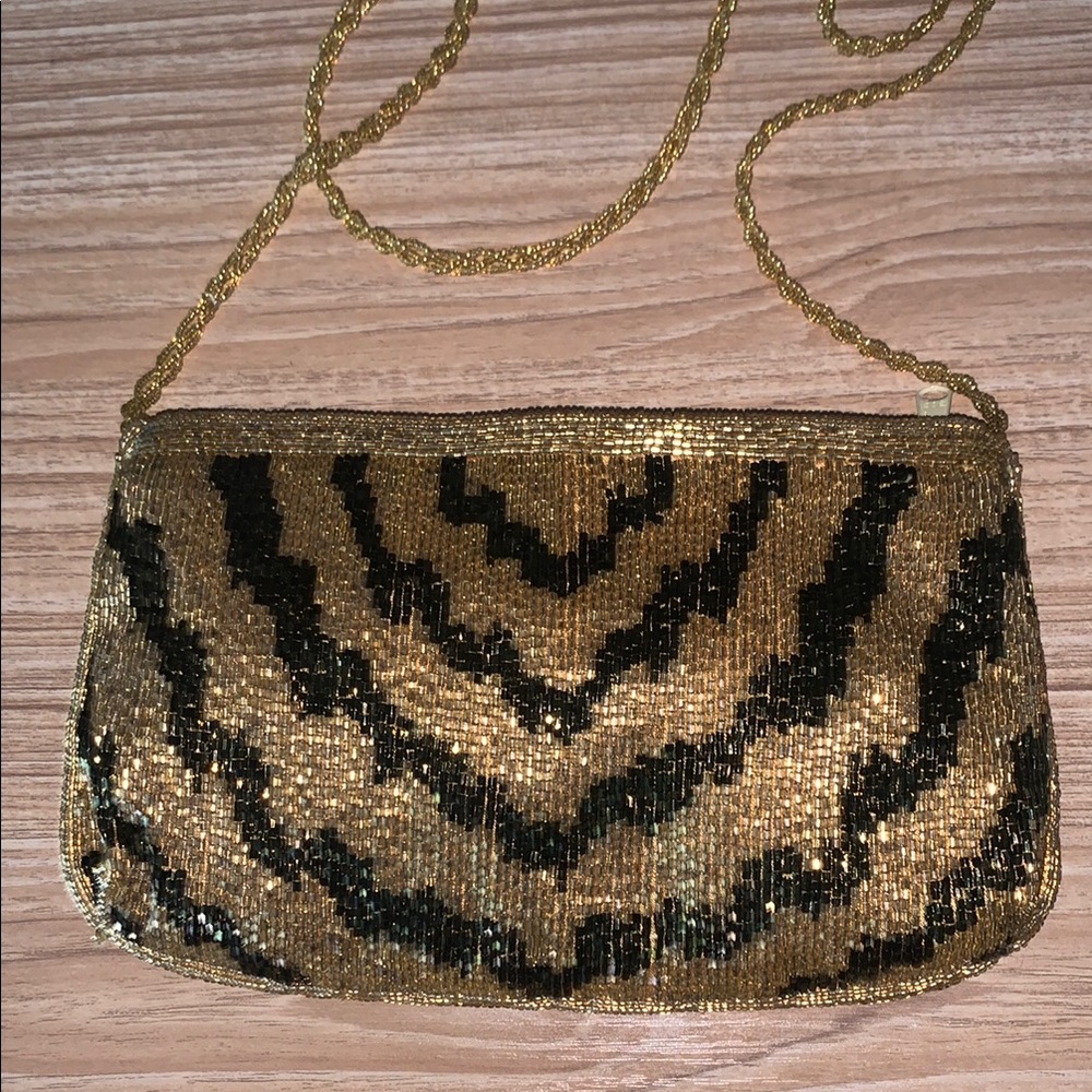 Vintage Tiger Print Beaded Handbag
